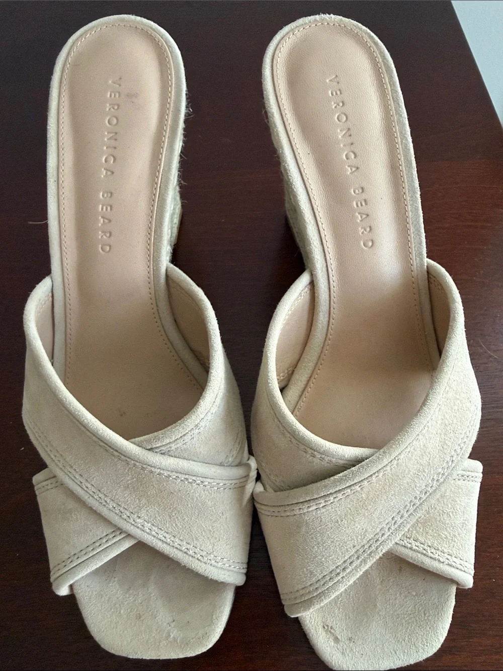 Veronica Beard Cream Suede Crisscross Slide Mules